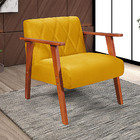 Poltrona Madri Sala Recepcao Tecido Suede Pes Madeira Mostarda