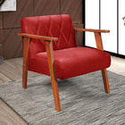 Poltrona Madri Sala Recepcao Tecido Suede Pes Madeira Vermelho