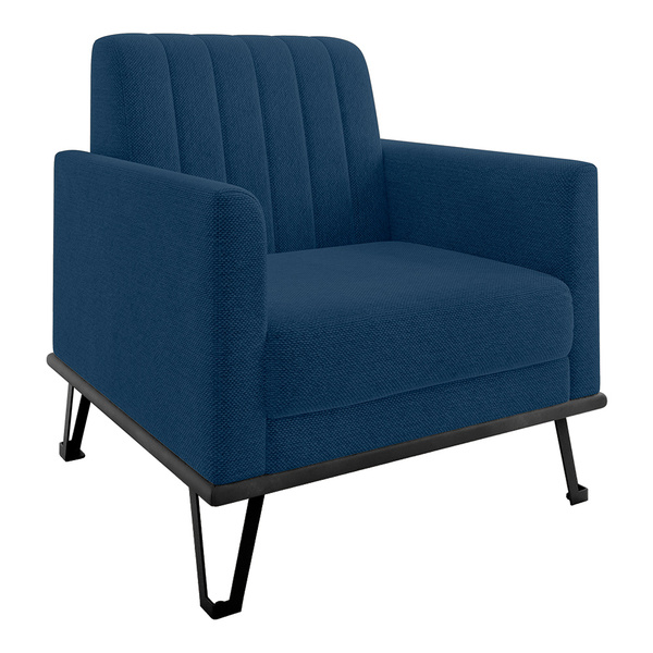 Poltrona Maine Veludo Base De Ferro Preto - D'rossi - Azul Ma