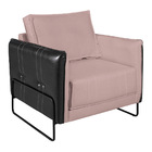 Poltrona Manhattan Base De Ferro Sintético Preto Com Linho -