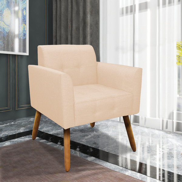 Poltrona Manuela Linho Bege Pés Palito Tana Decor