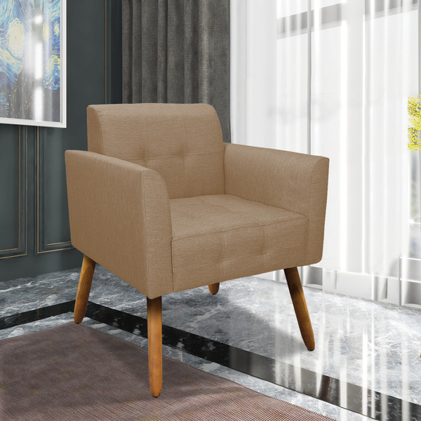 Poltrona Manuela Linho Palha Pés Palito Bnn Decor