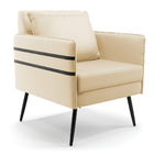 Poltrona Mari Corino Bege Com Tira Corano Preto Pés Palito De