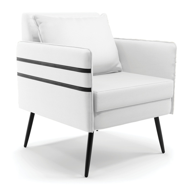 Poltrona Mari Corino Branco Com Tira Corano Preto Pés Palito