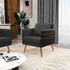 Poltrona Mari Corino Preto Com Tira Corano Preto Pés Palito C