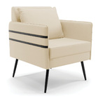 Poltrona Mari Linho Bege A19 Com Tira Corano Preto Pés Palito