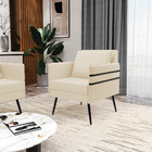 Poltrona Mari Linho Bege A19 Com Tira Corano Preto Pés Palito