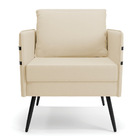 Poltrona Mari Linho Bege A19 Com Tira Corano Preto Pés Palito