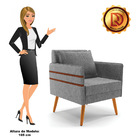 Poltrona Mari Linho Grafite A26 Com Tira Corano Nozes Pés Pal