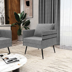 Poltrona Mari Linho Grafite A26 Com Tira Corano Preto Pés Pal