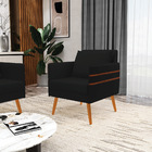 Poltrona Mari Linho Preto A79 Com Tira Corano Nozes Pés Palit