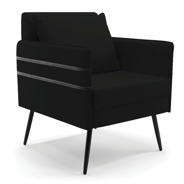 Poltrona Mari Linho Preto A79 Com Tira Corano Preto Pés Palit