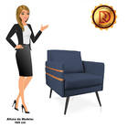 Poltrona Mari Suede Azul Marinho Com Tira Corano Nozes Pés Pa