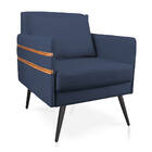 Poltrona Mari Suede Azul Marinho Com Tira Corano Nozes Pés Pa