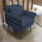 Poltrona Mari Suede Azul Marinho Com Tira Corano Preto Pés Pa