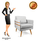 Poltrona Mari Suede Cinza Com Tira Corano Nozes Pés Palito Ca