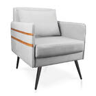 Poltrona Mari Suede Cinza Com Tira Corano Nozes Pés Palito De