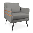 Poltrona Mari Suede Com Tira Corano Nozes Pés Palito De Ferro