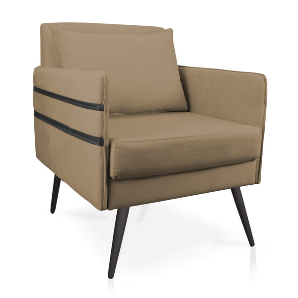 Poltrona Mari Suede Com Tira Corano Preto Pés Palito De Ferro