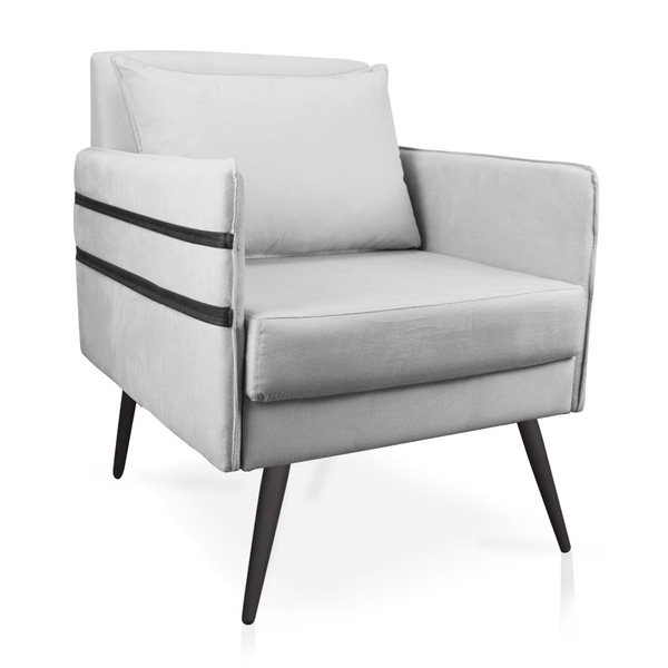 Poltrona Mari Suede Com Tira Corano Preto Pés Palito De Ferro