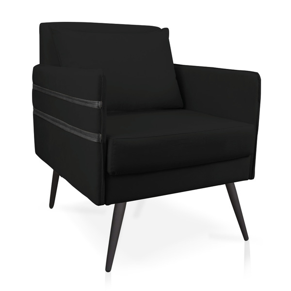 Poltrona Mari Suede Com Tira Corano Preto Pés Palito De Ferro