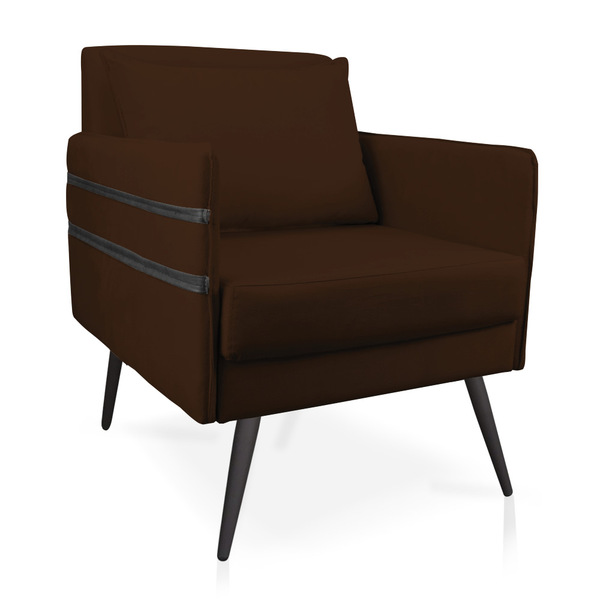 Poltrona Mari Suede Com Tira Corano Preto Pés Palito De Ferro