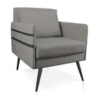 Poltrona Mari Suede Com Tira Corano Preto Pés Palito De Ferro