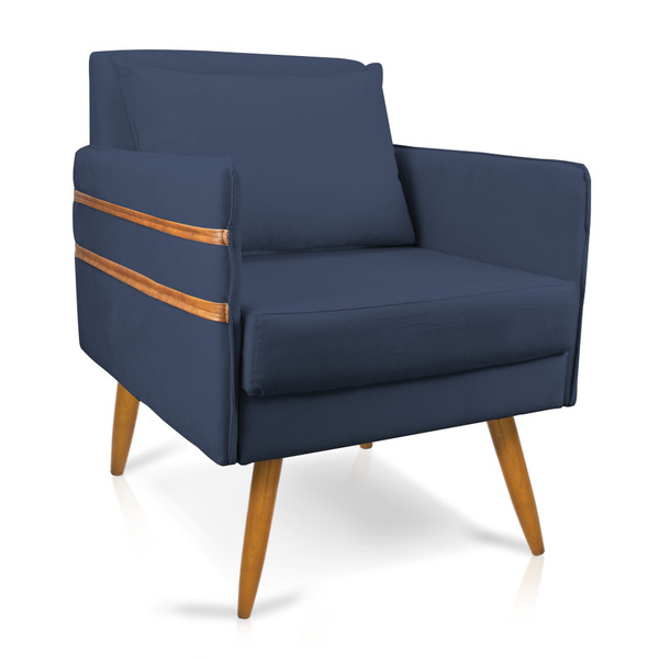 Poltrona Mari Suede Pés Palito Castanho D03 - D'rossi - Azul