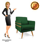 Poltrona Mari Suede Verde Com Tira Corano Nozes Pés Palito Ca