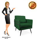 Poltrona Mari Suede Verde Com Tira Corano Preto Pés Palito De