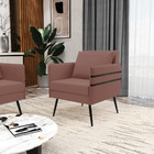 Poltrona Mari Veludo Rosê Com Tira Corano Preto Pés Palito De