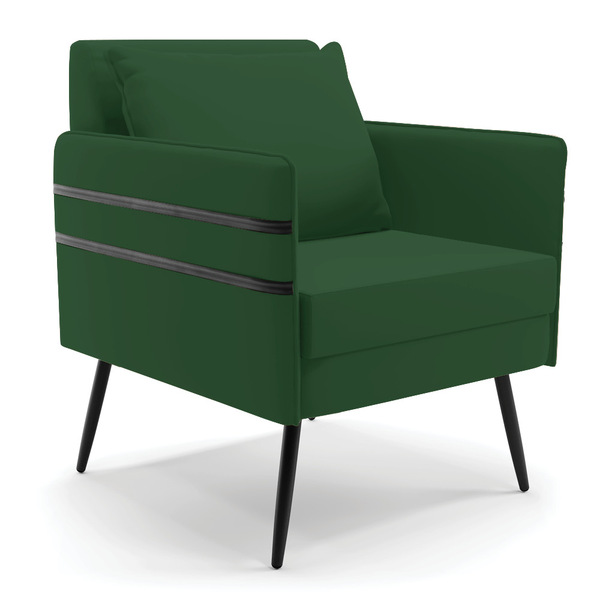 Poltrona Mari Veludo Verde Tira De Corano Preto Pés Palito De