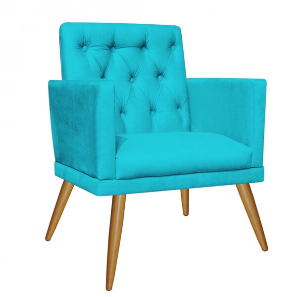 Poltrona Maria Capitonê Sala De Estar Recepção Suede Azul Tur