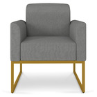 Poltrona Marisa Linho Grafite Base Industrial Dourado Tana De