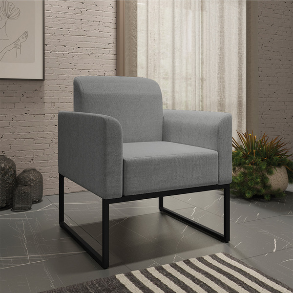 Poltrona Marisa Linho Grafite Base Industrial Preto Bnn Decor