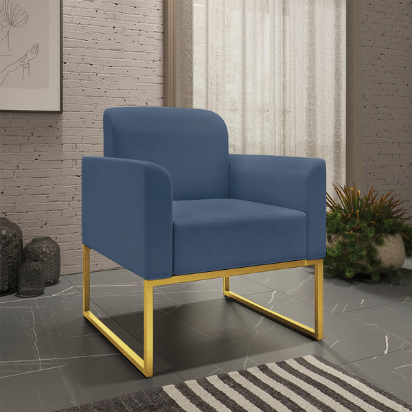Poltrona Marisa Suede Azul Marinho Base Industrial Metálica D