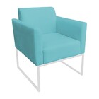 Poltrona Marisa Suede Azul Turquesa Base Industrial Metálica