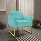 Poltrona Marisa Suede Azul Turquesa Base Industrial Metálica