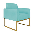 Poltrona Marisa Suede Azul Turquesa Base Industrial Metálica