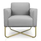 Poltrona Marisa Suede Base X Industrial Dourada Cinza