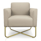 Poltrona Marisa Suede Bege Base Industrial Em X Dourada Tana