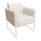 Poltrona Marisa Suede Bege Base Industrial Metálica Branca D'