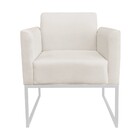 Poltrona Marisa Suede Bege Base Industrial Metálica Branca D'