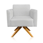 Poltrona Marisa Suede Cinza Base Giratória Madeira Bnn Decor