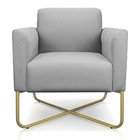 Poltrona Marisa Suede Cinza Base Industrial Em X Dourada Tana