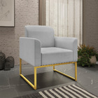 Poltrona Marisa Suede Cinza Base Industrial Metálica Dourada