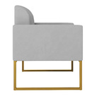 Poltrona Marisa Suede Cinza Base Industrial Metálica Dourada