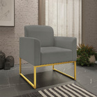 Poltrona Marisa Suede Grafite Base Industrial Metálica Dourad