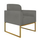 Poltrona Marisa Suede Grafite Base Industrial Metálica Dourad