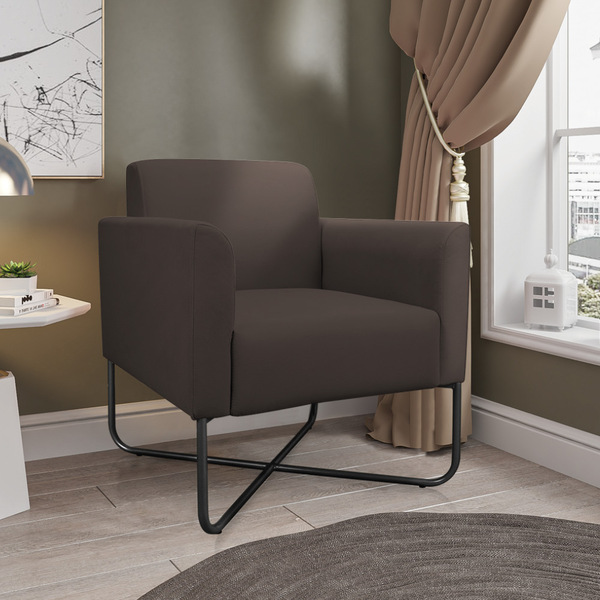 Poltrona Marisa Suede Marrom Base Industrial Em X Preta Tana